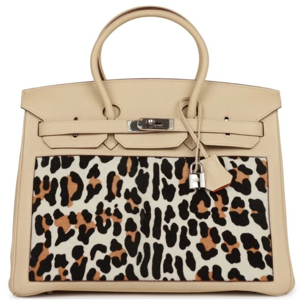 HERMÈS BIRKIN 35 PARCHEMIN TOGO AND LEOPARD TROIKA PALLADIUM HARDWARE