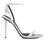 TOM FORD LAMINATED NAPPA LEATHER PADLOCK POINTY NAKED SANDAL SILVER