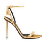TOM FORD LAMINATED NAPPA LEATHER PADLOCK POINTY NAKED SANDAL GOLD