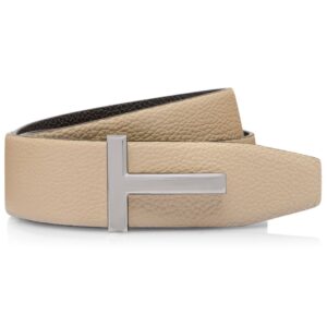 TOM FORD GRAIN LEATHER T ICON BELT DARK NAVY