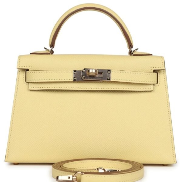 HERMÈS SPECIAL ORDER (HSS) KELLY SELLIER 20 JAUNE POUSSIN VERSO EPSOM PERMABRASS HARDWARE