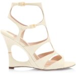 TOM FORD SHINY STAMPED CROCODILE LEATHER PARADIS CAGE SANDAL IVORY