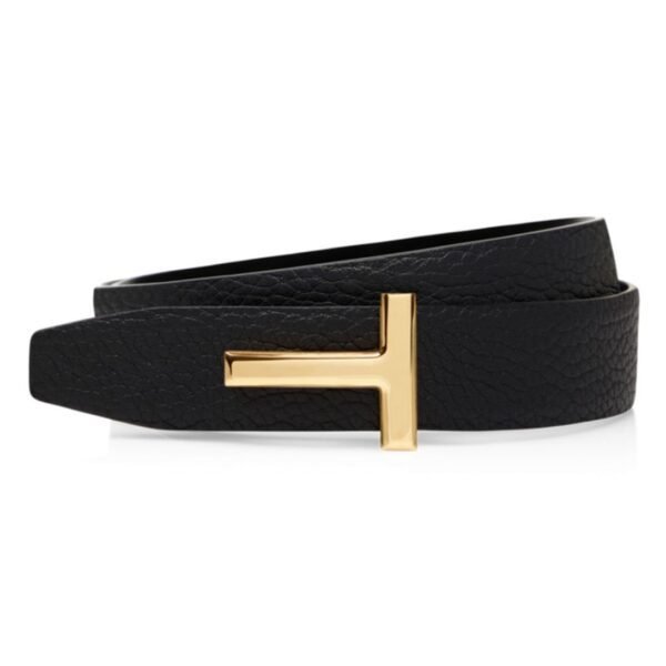 TOM FORD GRAIN LEATHER AND SMOOTH LEATHER REVERSIBLE T BELT 30 MM BLACK