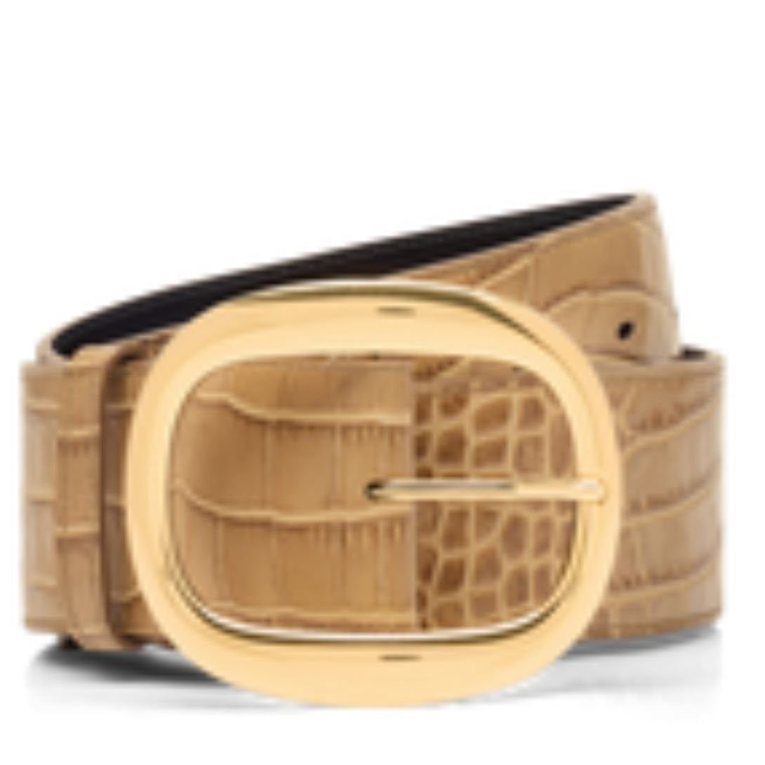 TOM FORD SHINY STAMPED CROCODILE LEATHER URSULA BELT SAFARI BEIGE