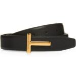 TOM FORD GRAINED LEATHER AND SHINY SMOOTH LEATHER REVERSIBLE T BELT