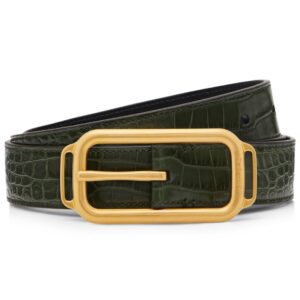 TOM FORD PRINTED CROC STADIUM BUCKLE BELT BLACK
