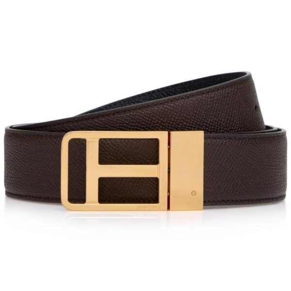 TOM FORD SMALL GRAIN LEATHER REVERSIBLE FRAMED T BELT