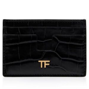 TOM FORD SHINY STAMPED CROCODILE LEATHER CLASSIC TF CARD HOLDER
