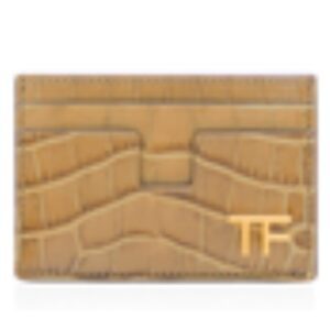 TOM FORD SHINY STAMPED CROCODILE LEATHER CLASSIC TF CARD HOLDER SAFARI BEIGE