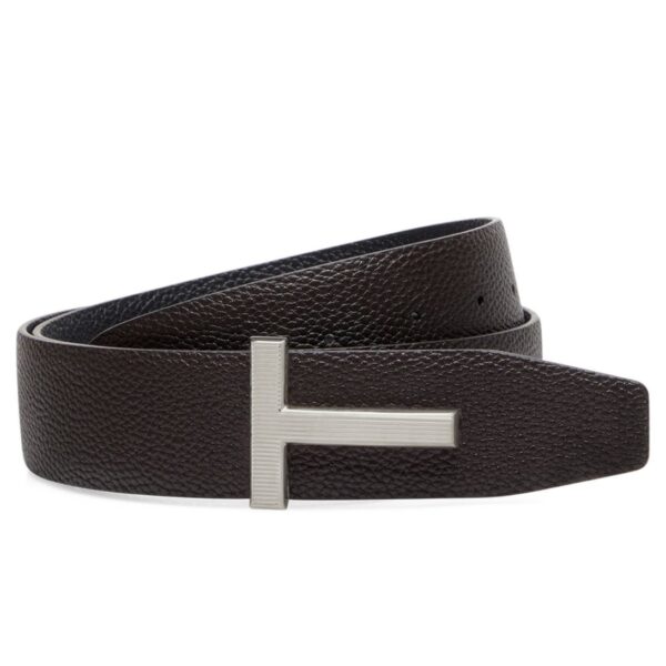 TOM FORD GRAIN LEATHER RIDGE BUCKLE T BELT BROWN