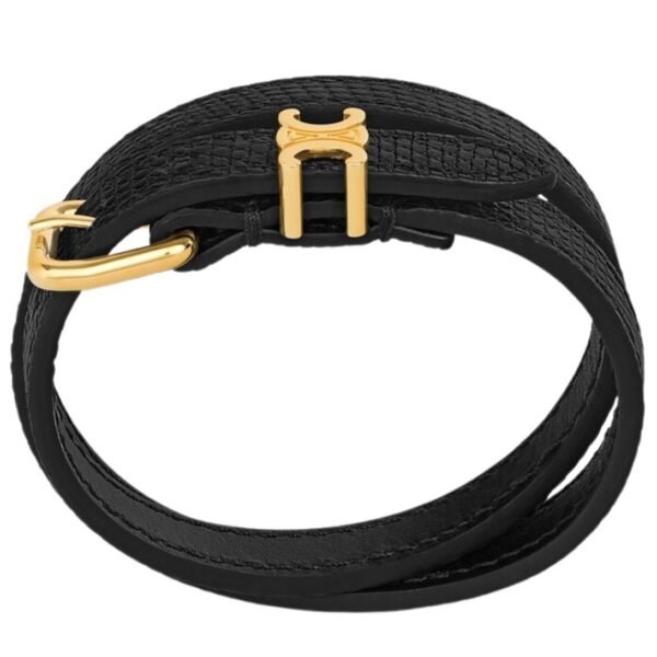 CELINE LES CUIRS DOUBLE BRACELET IN LIZARD CALFSKIN AND BRASS WITH GOLD FINISH