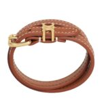CELINE LES CUIRS DOUBLE BRACELET IN CALFSKIN AND BRASS WITH GOLD FINISH