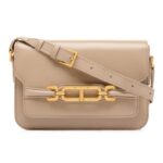 TOM FORD PALMELLATO-EFFECT LEATHER MEDIUM SHOULDER BAG LIGHT BEIGE