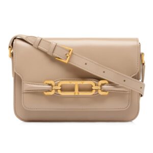 TOM FORD PALMELLATO-EFFECT LEATHER MEDIUM SHOULDER BAG LIGHT BEIGE