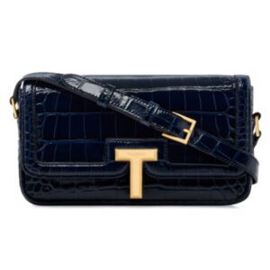 TOM FORD SHINY STAMPED CROCODILE LEATHER WALLIS E W SHOULDER BAG NAVY