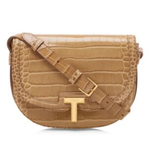 TOM FORD SHINY STAMPED CROCODILE LEATHER WALLIS CROSSBODY BAG LIGHT BEIGE
