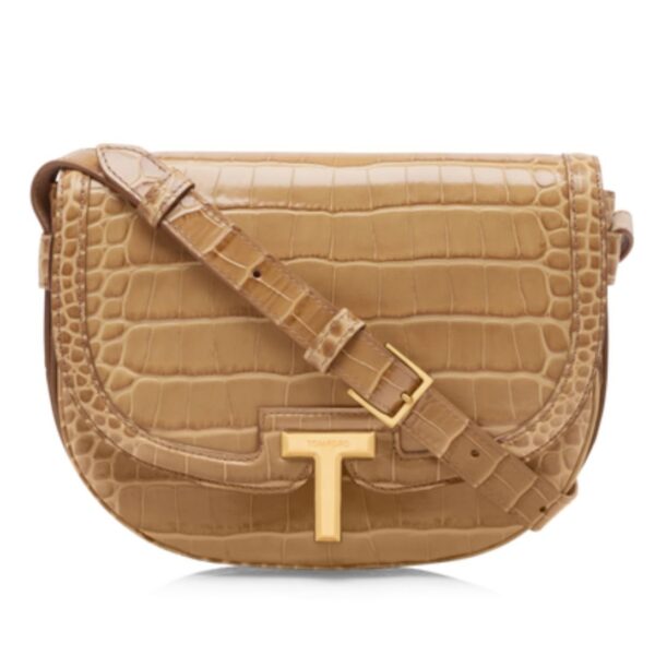 TOM FORD SHINY STAMPED CROCODILE LEATHER WALLIS CROSSBODY BAG LIGHT BEIGE