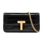 TOM FORD SHINY STAMPED CROCODILE LEATHER WALLIS MINI BAG BLACK