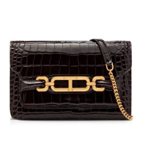 TOM FORD STAMPED CROCODILE LEATHER SMALL SHOULDER BAG ESPRESSO
