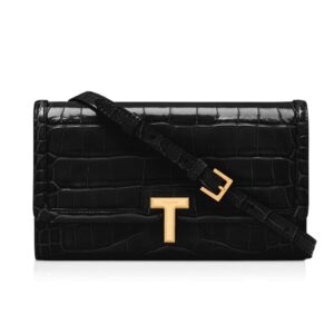 TOM FORD SHINY STAMPED CROCODILE LEATHER WALLIS WALLET ON STRAP