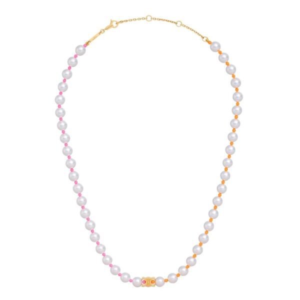 CELINE PLAGE PEARL NECKLACE IN BRASS WITH GOLD FINISH AND RESIN PEARLS