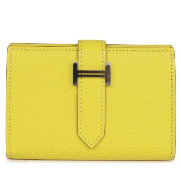 HERMÈS BEARN MINI WALLET LIME CHEVRE MYSORE PALLADIUM HARDWARE