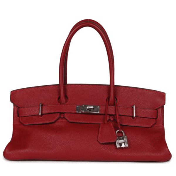 PRE-OWNED HERMÈS SHOULDER BIRKIN 42 JPG ROUGE VIF CLEMENCE PALLADIUM HARDWARE