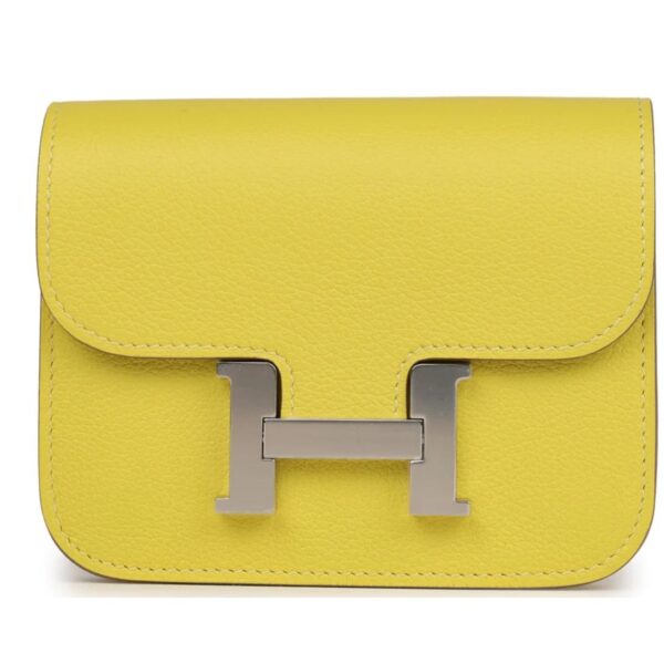 HERMÈS CONSTANCE SLIM WALLET LIME EVERCOLOR PALLADIUM HARDWARE