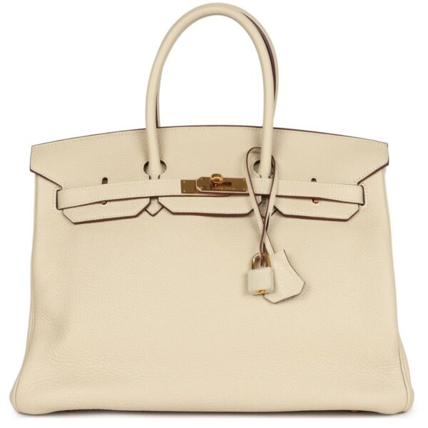 PRE-OWNED HERMÈS BIRKIN 35 PARCHEMIN CLEMENCE GOLD HARDWARE