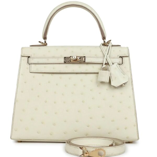 HERMÈS SPECIAL ORDER (HSS) KELLY SELLIER 25 NATA VERSO OSTRICH PERMABRASS HARDWARE