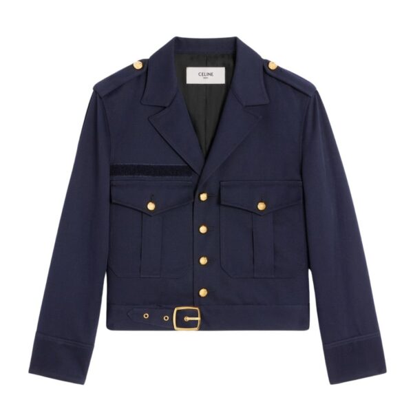 CELINE CROPPED SAHARIENNE JACKET IN DIAGONAL WOOL