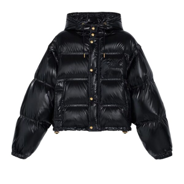 CELINE CROPPED TRIOMPHE DOWN JACKET IN LIGHTWEIGHT NYLON