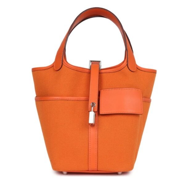 HERMÈS PICOTIN CARGO 18 ORANGE SWIFT AND TOILE CANVAS PALLADIUM HARDWARE