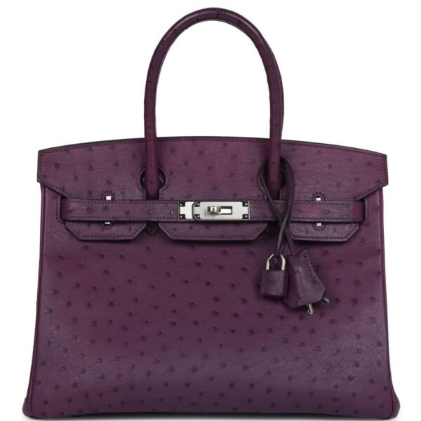 PRE-OWNED HERMÈS BIRKIN 30 VIOLET OSTRICH PALLADIUM HARDWARE