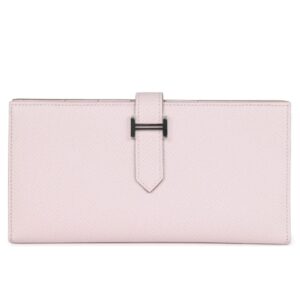 HERMÈS BEARN GUSSET LONG WALLET MAUVE PALE EPSOM PALLADIUM HARDWARE