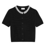 CELINE EMBROIDERED CROPPED CARDIGAN IN CASHMERE BLACK