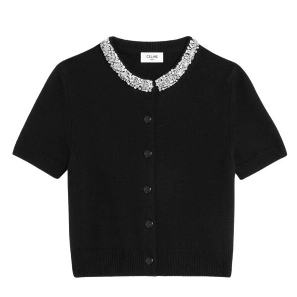 CELINE EMBROIDERED CROPPED CARDIGAN IN CASHMERE MEDIUM GREY - Image 2
