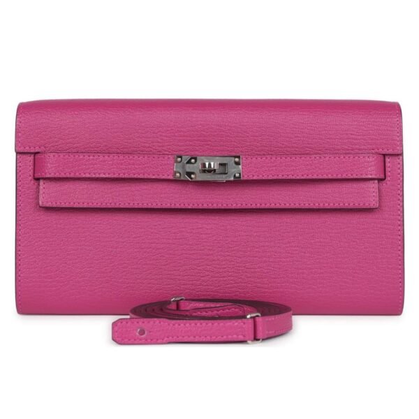 HERMÈS KELLY WALLET TO GO ROSE POURPRE CHEVRE PALLADIUM HARDWARE