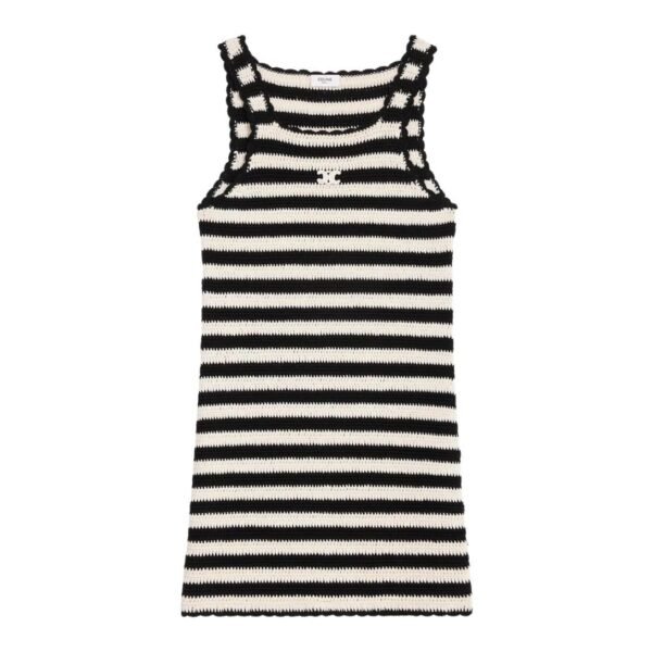CELINE TRIOMPHE STRIPED MINI DRESS IN CROCHETED COTTON
