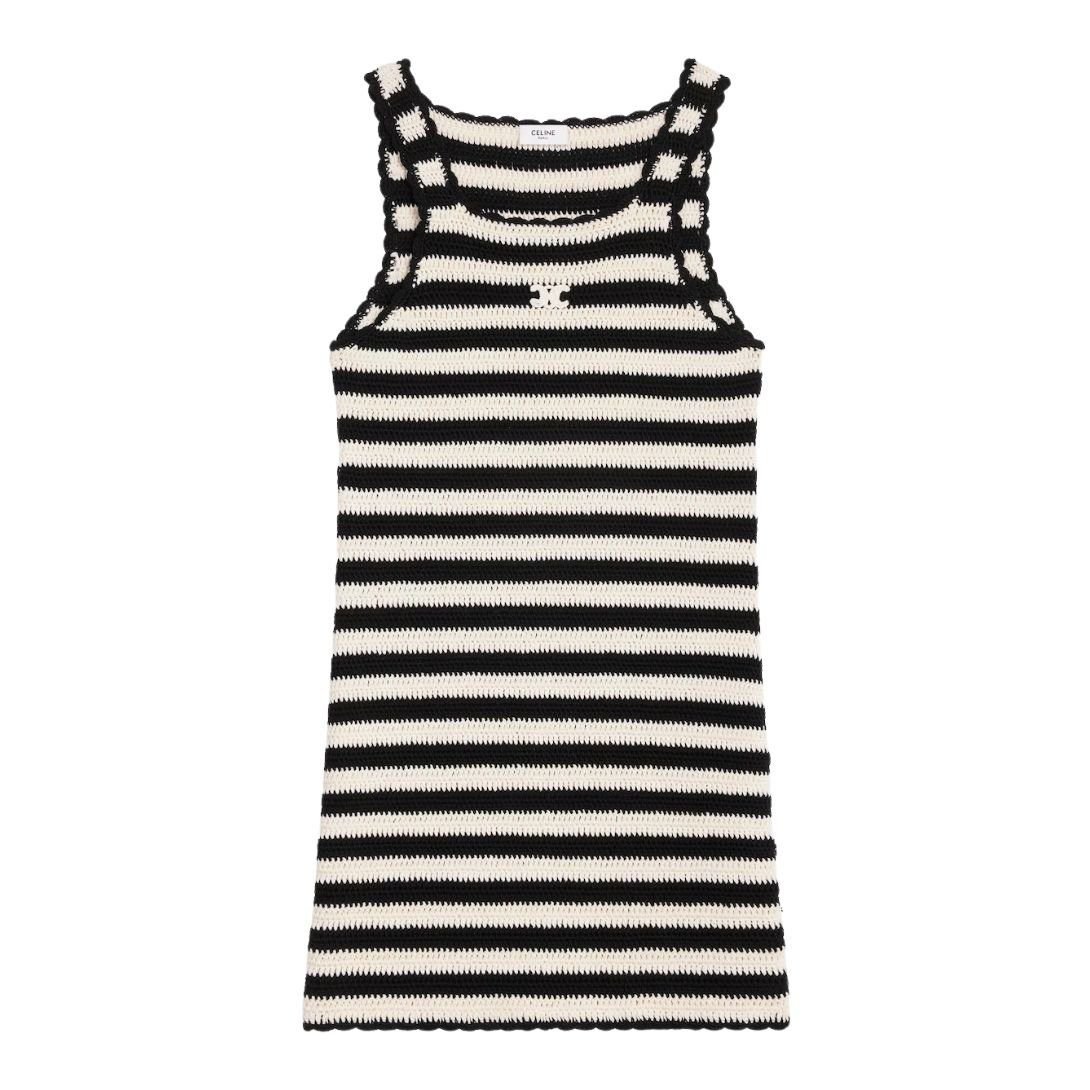 CELINE TRIOMPHE STRIPED MINI DRESS IN CROCHETED COTTON
