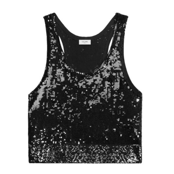 CELINE EMBROIDERED TANK TOP IN SILK AND COTTON