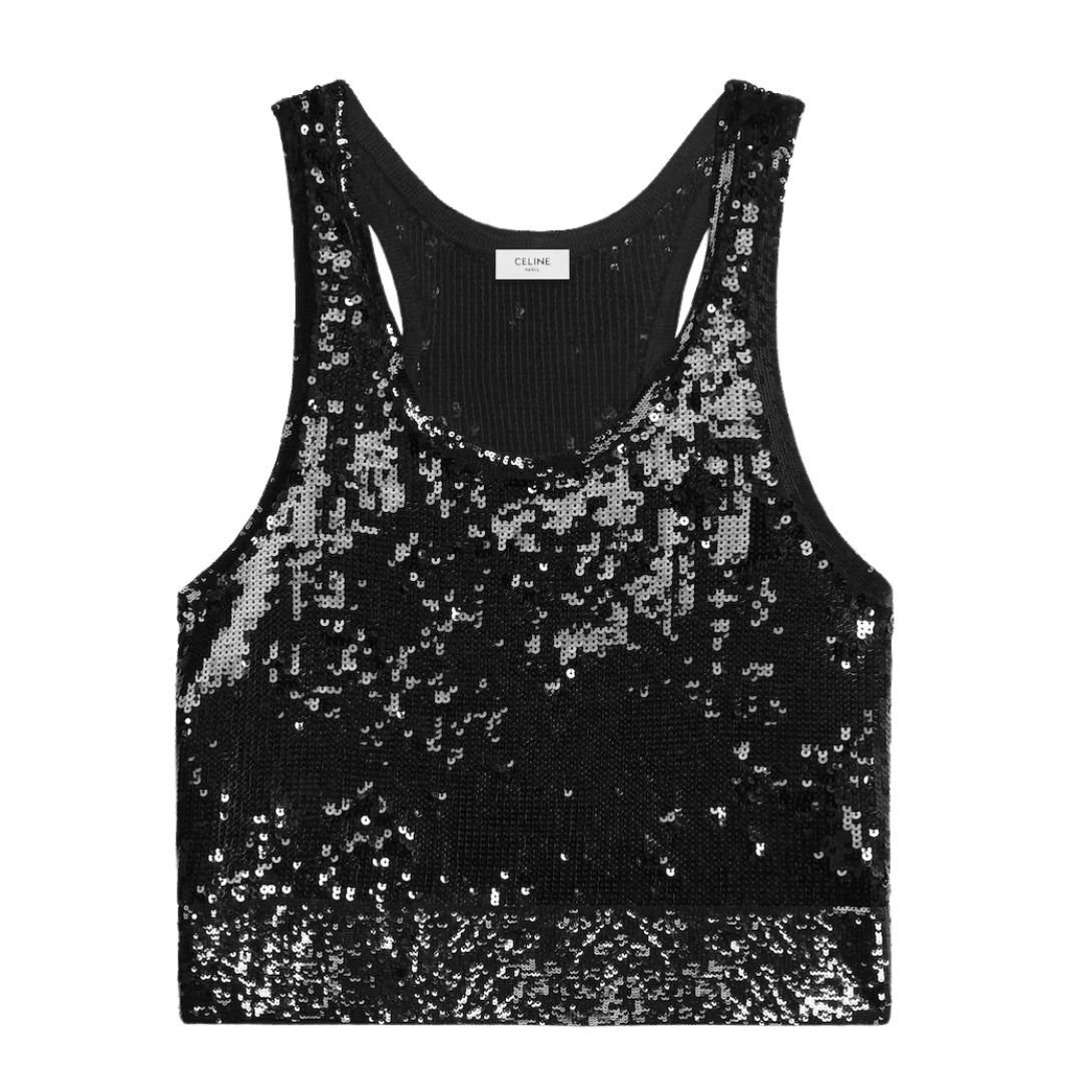 CELINE EMBROIDERED TANK TOP IN SILK AND COTTON