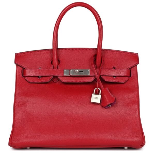 PRE-OWNED HERMÈS SPECIAL ORDER (HSS) BIRKIN 30 ROUGE CASAQUE VERSO CHEVRE BRUSHED PALLADIUM HARDWARE