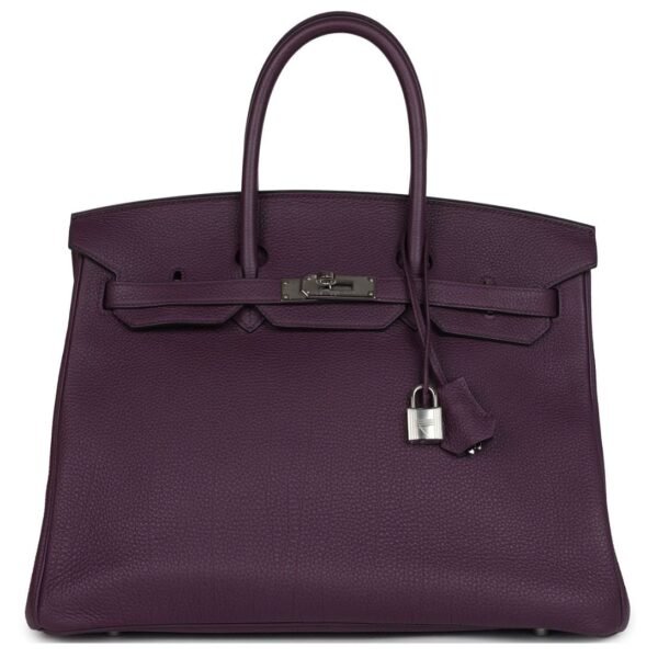 PRE-OWNED HERMÈS BIRKIN 35 CASSIS TOGO PALLADIUM HARDWARE