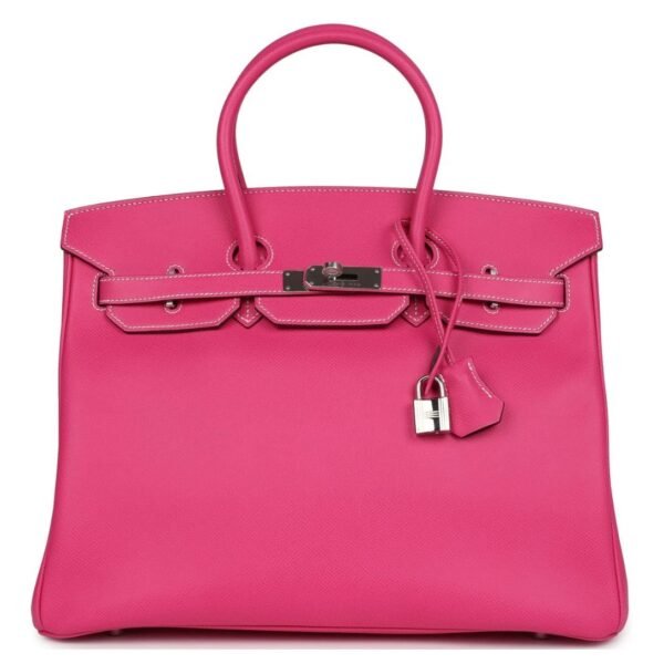 PRE-OWNED HERMÈS BIRKIN 35 ROSE TYRIEN CANDY EPSOM PALLADIUM HARDWARE