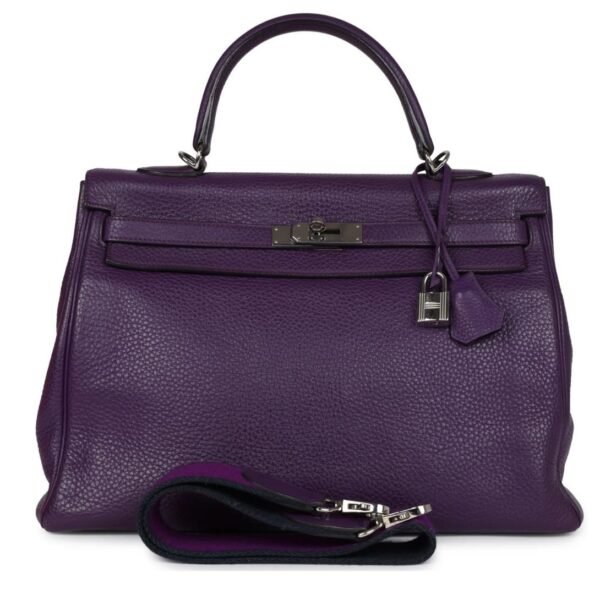 PRE-OWNED HERMÈS KELLY RETOURNE 35 ULTRAVIOLET CLEMENCE PALLADIUM HARDWARE