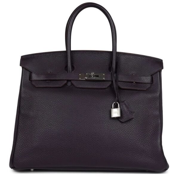 PRE-OWNED HERMÈS BIRKIN 35 RAISIN CLEMENCE PALLADIUM HARDWARE