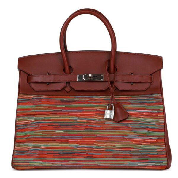 PRE-OWNED HERMÈS BIRKIN 35 VIBRATO ROUGE H BOXCALF PALLADIUM HARDWARE