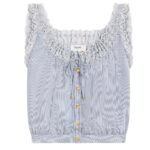 CELINE EMBROIDERED FOLK TOP IN STRIPED COTTON AND CASHMERE