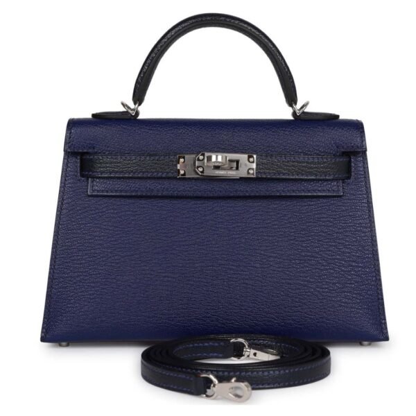 HERMÈS SPECIAL ORDER (HSS) KELLY SELLIER 20 BLEU ENCRE AND BLEU INDIGO CHEVRE MYSORE PALLADIUM HARDWARE